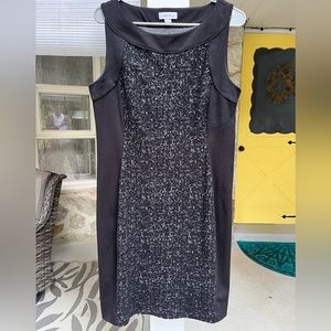 Calvin Klein black with black print dress / zipper on left side